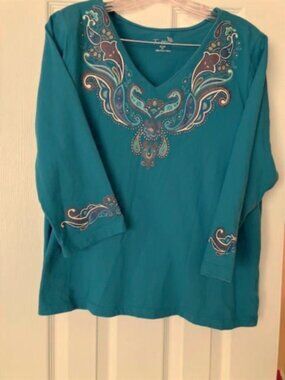 Vintage Tradition Dark Turquoise Cotton Top XL 18P